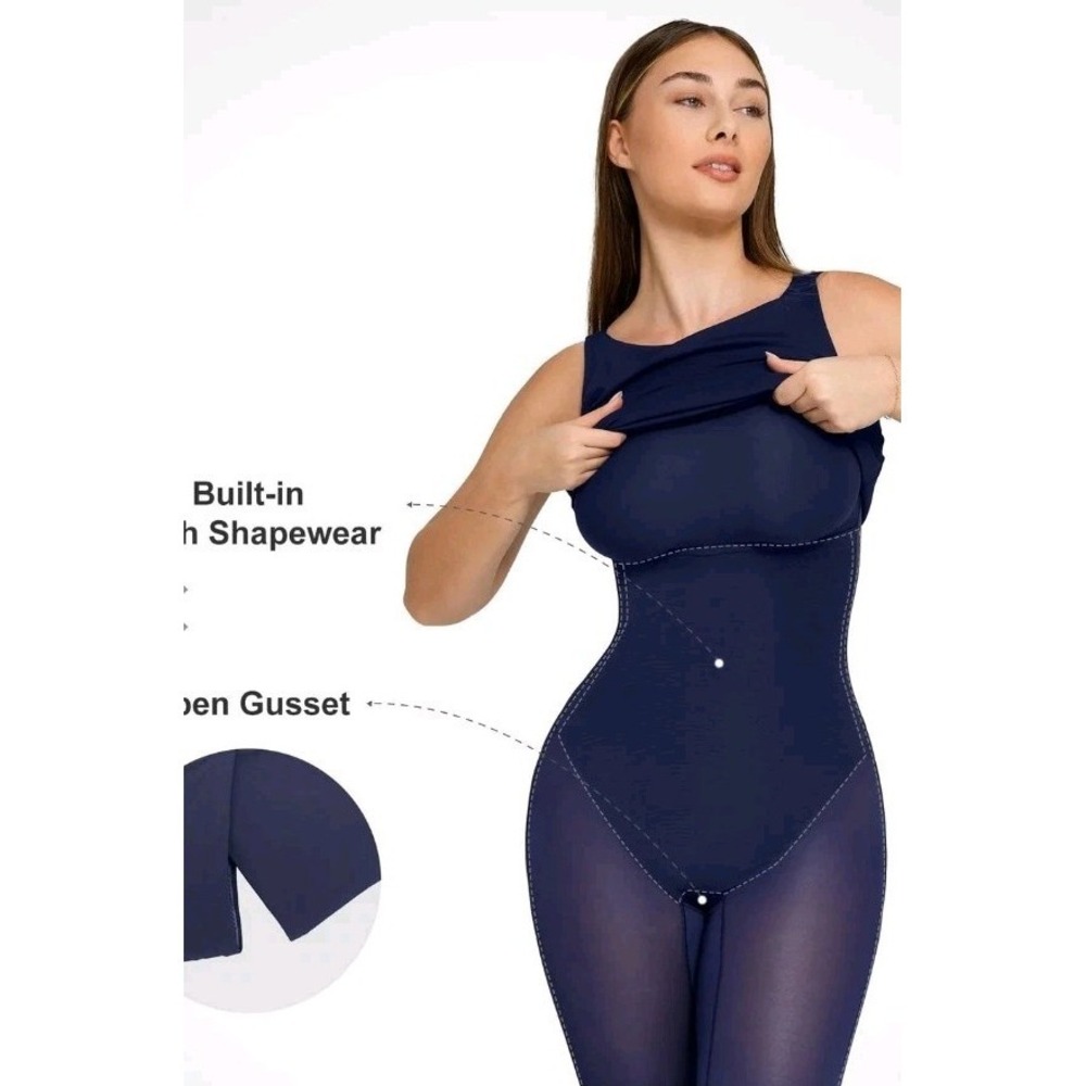 Popilush Shapewear Sleeveless Boatneck Sculpting Midi Work Dress Blue L - Picture 2 of 10